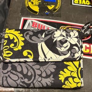Quilted Floral Wallet in Black, Gray & Yellow